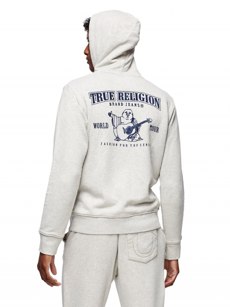 Oatmeal True Religion Buddha Zip Hoodie | 1058-ULWDI