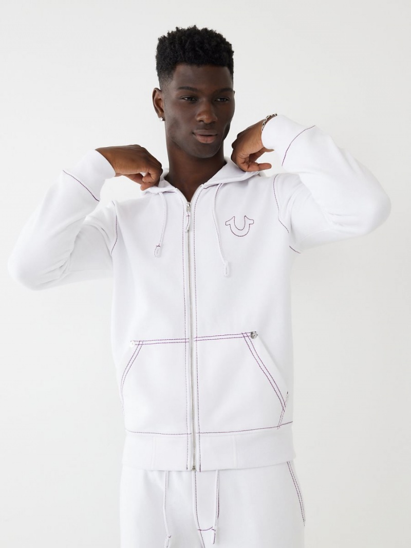 Optic White True Religion Big T Zip Hoodie | 2085-CBTAG