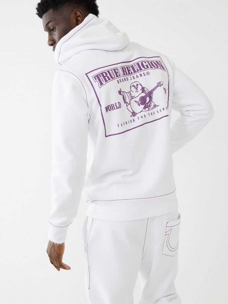 Optic White True Religion Big T Zip Hoodie | 2085-CBTAG