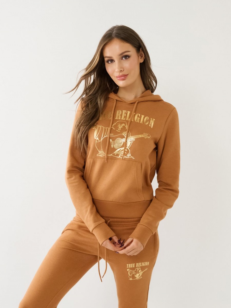 Orange Peel True Religion Metallic Buddha Logo Fleece Hoodie | 0364-LGHVM