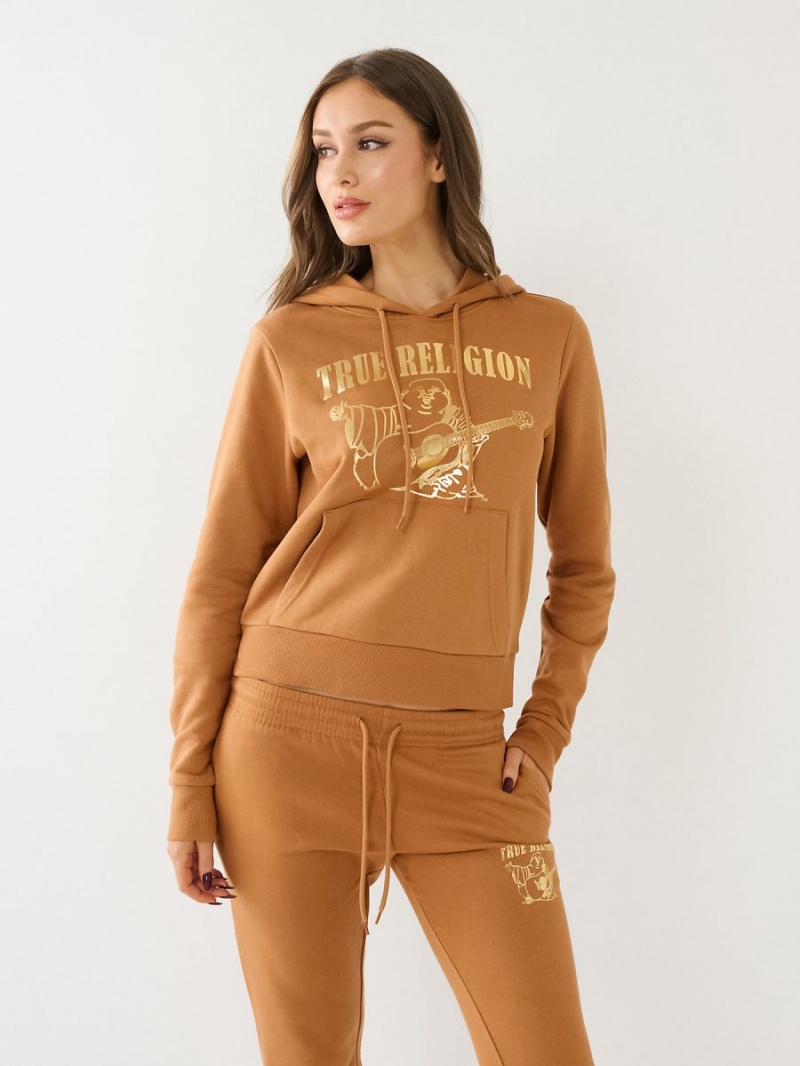 Orange Peel True Religion Metallic Buddha Logo Fleece Hoodie | 0364-LGHVM