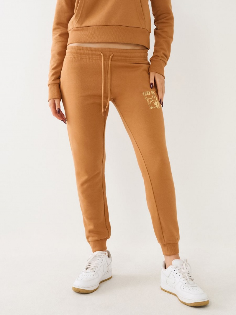 Orange Peel True Religion Metallic Buddha Logo Fleece Jogger | 2941-NZIPD