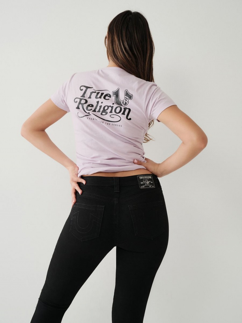 Orchid True Religion Logo T Shirts | 8739-LRBXK