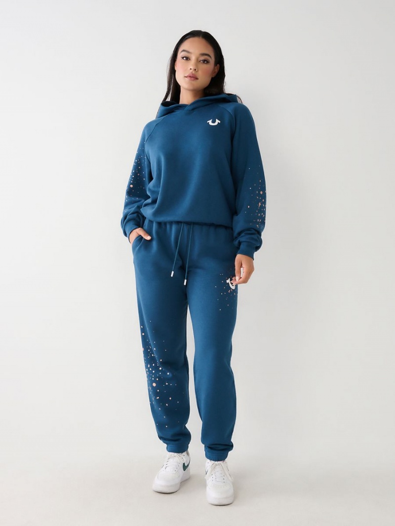 Petrol Blue True Religion Splatter Paint Logo Relaxed Jogger | 8641-HJVUB