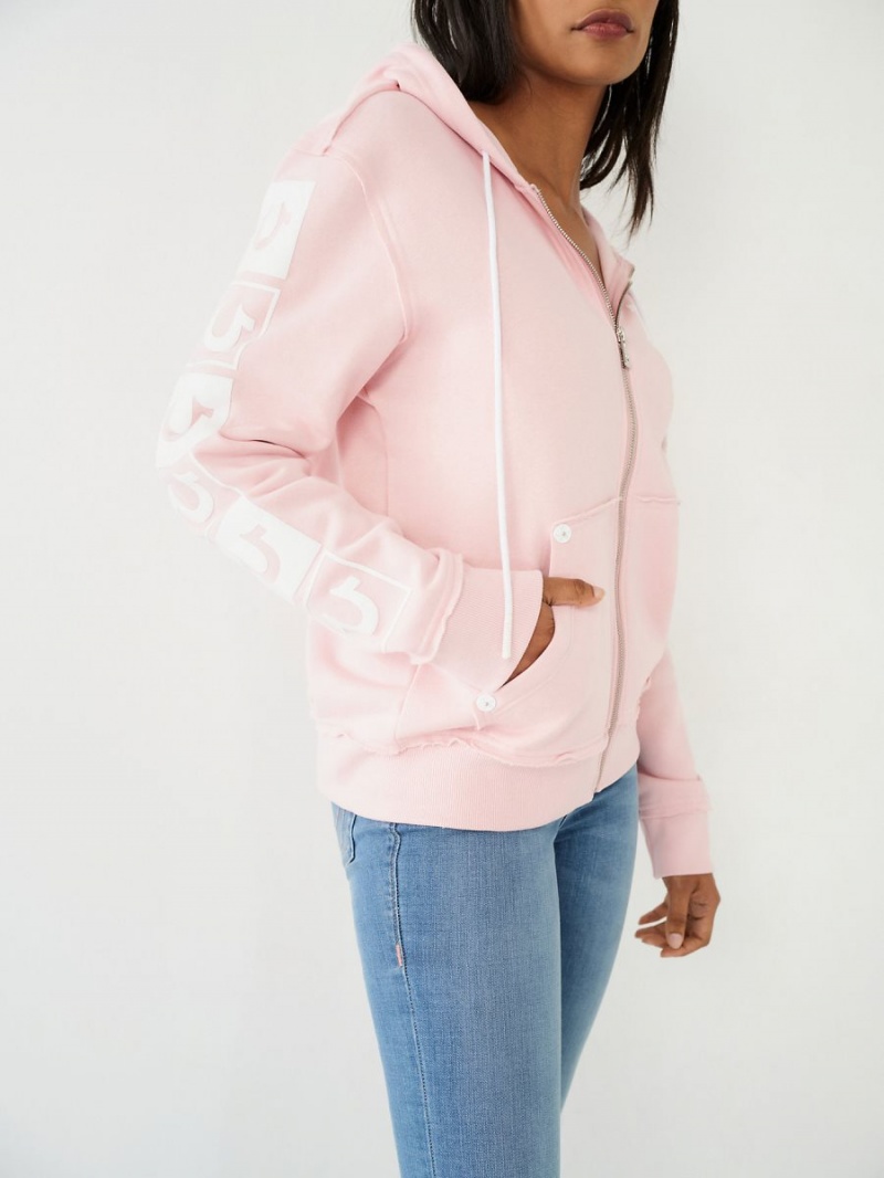 Pink True Religion Relaxed Zip Hoodie | 7546-TABFZ