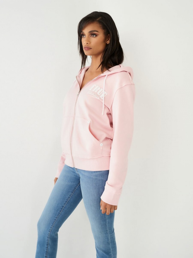 Pink True Religion Relaxed Zip Hoodie | 7546-TABFZ