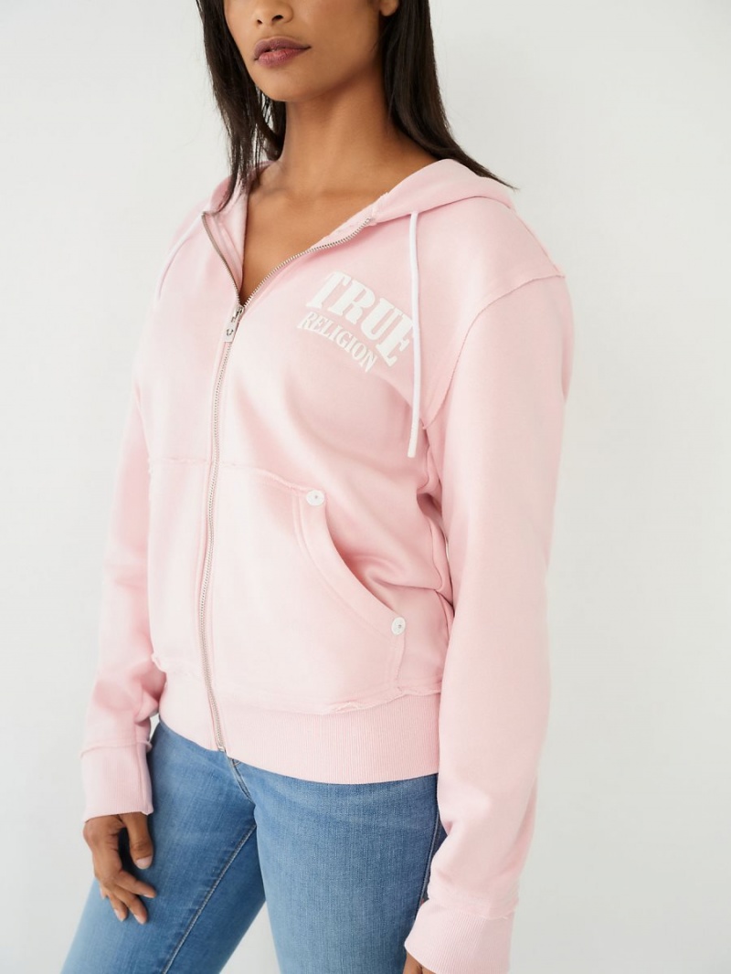 Pink True Religion Relaxed Zip Hoodie | 7546-TABFZ