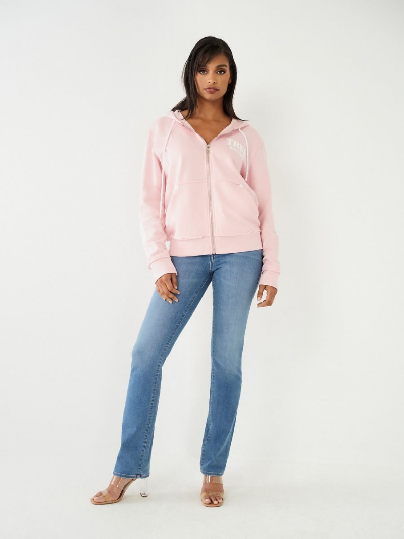 Pink True Religion Relaxed Zip Hoodie | 7546-TABFZ