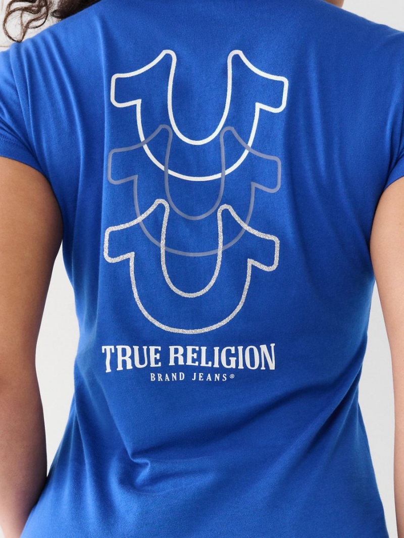 Poolside True Religion Horseshoe Logo V T Shirts | 7421-QKSHU