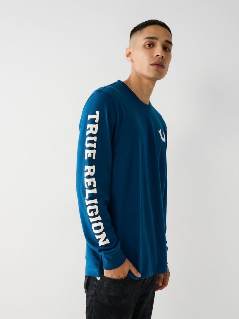 Poseidon True Religion Long Sleeve Logo T Shirts | 0781-DGUET