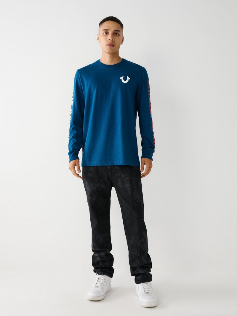 Poseidon True Religion Long Sleeve Logo T Shirts | 0781-DGUET