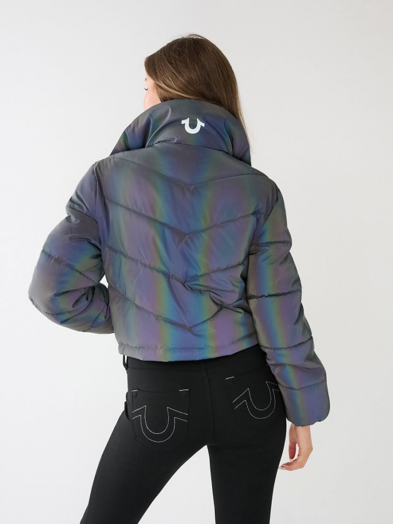 REFLECTIVE BLACK True Religion Reflective Crop Puffer Jacket | 4831-KSBHW