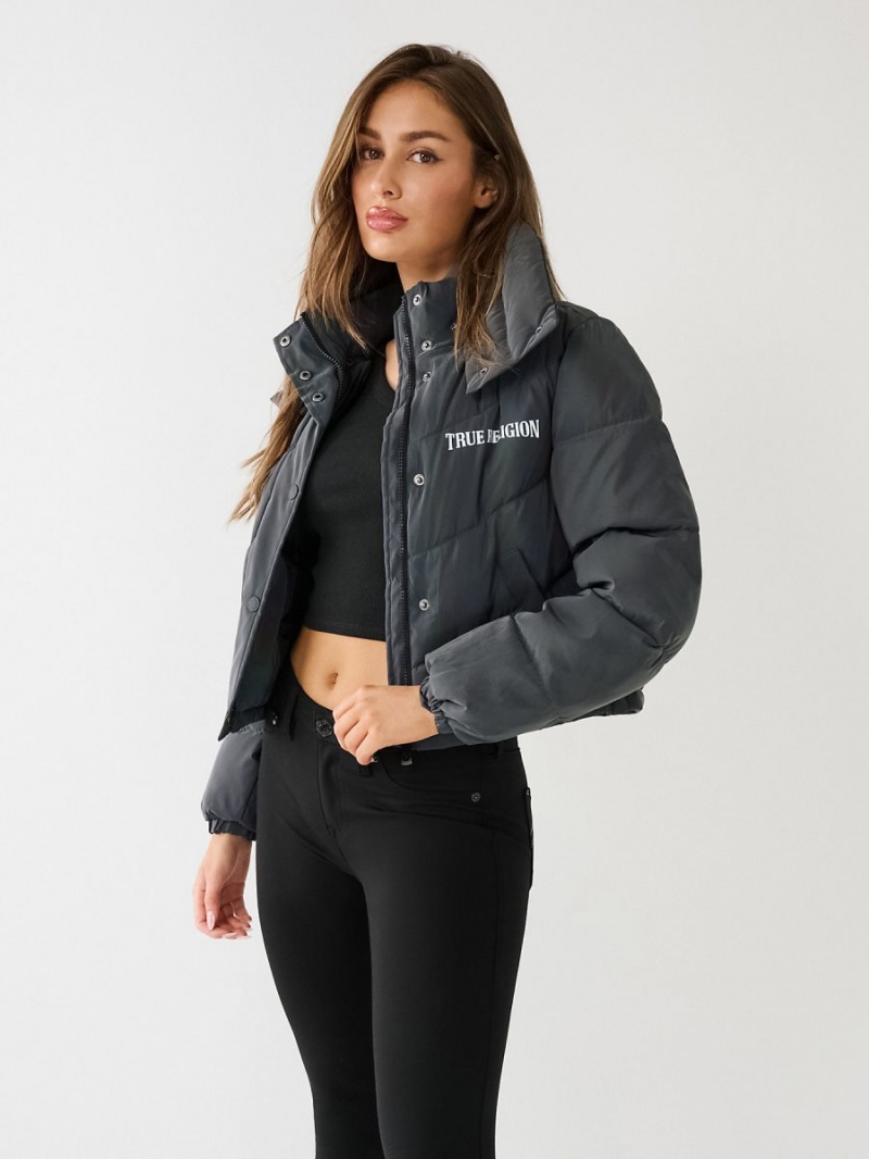 REFLECTIVE BLACK True Religion Reflective Crop Puffer Jacket | 4831-KSBHW