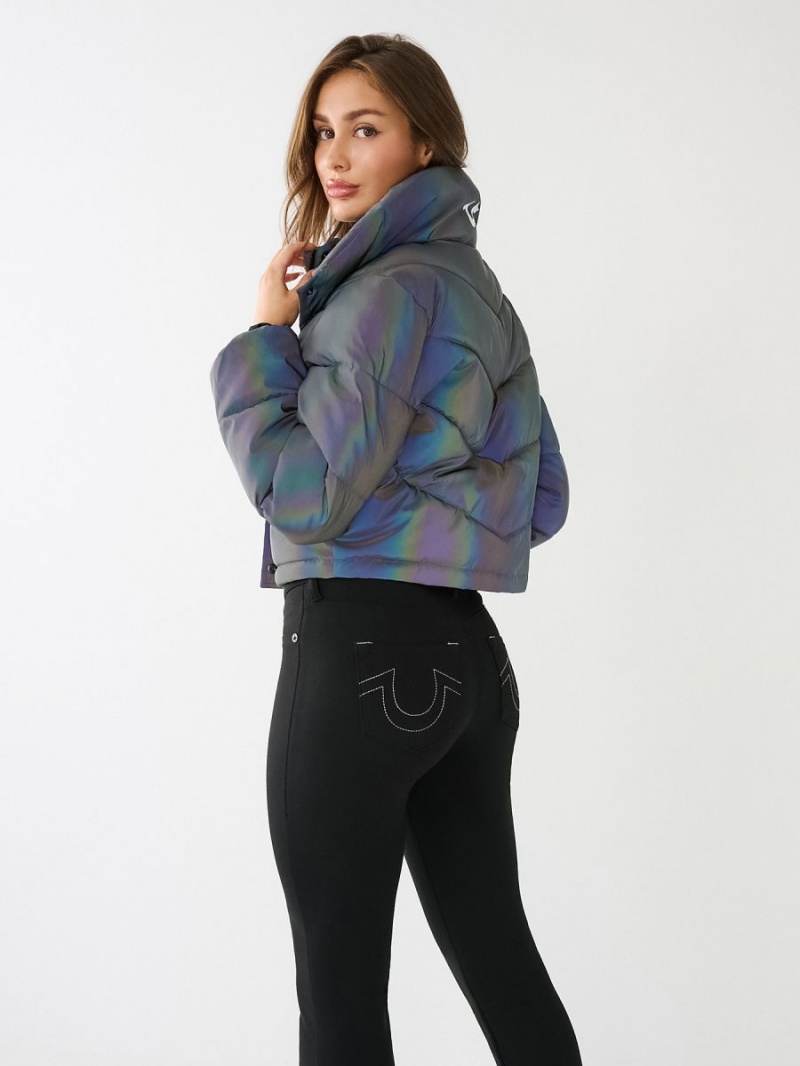 REFLECTIVE BLACK True Religion Reflective Crop Puffer Jacket | 4831-KSBHW