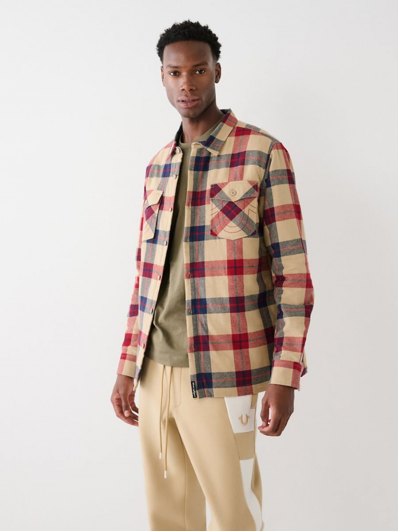 Red Multi True Religion Plaid Flannel Shacket | 3526-XUSCL