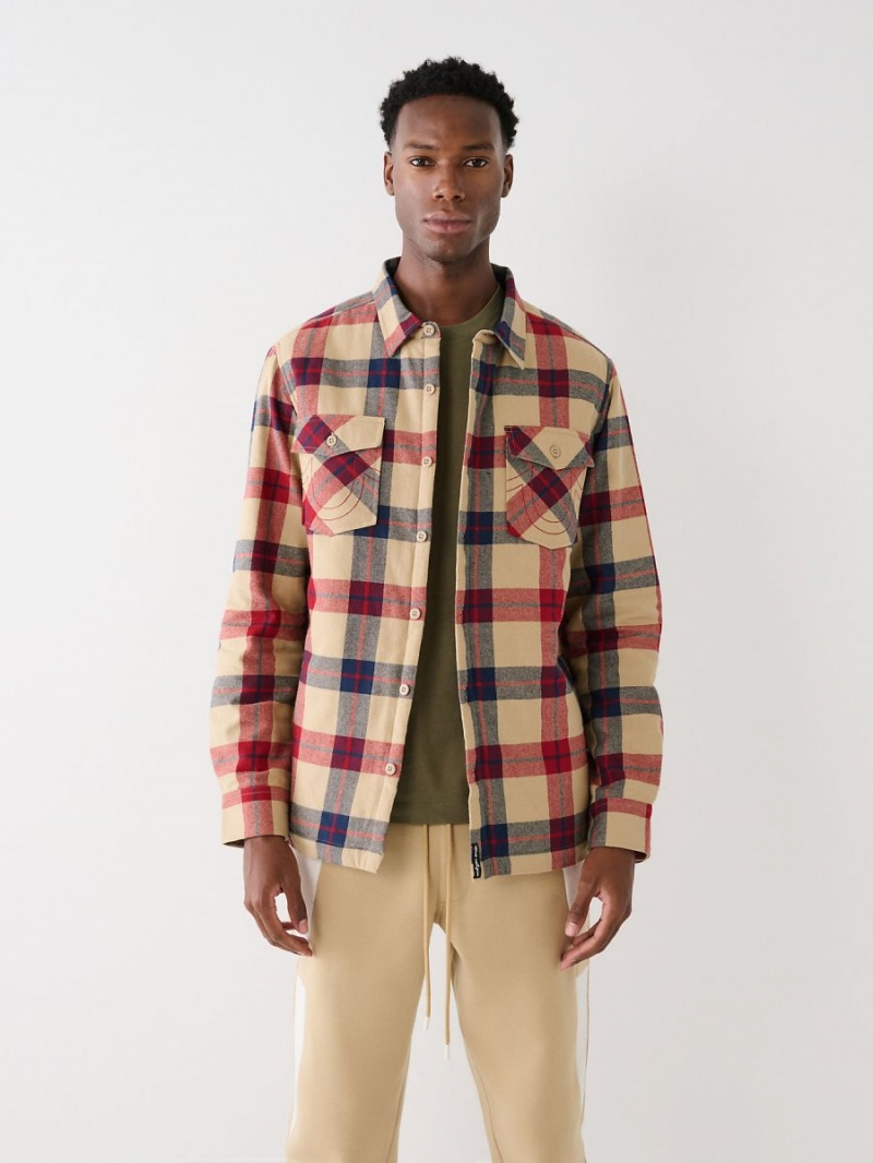 Red Multi True Religion Plaid Flannel Shacket | 3526-XUSCL