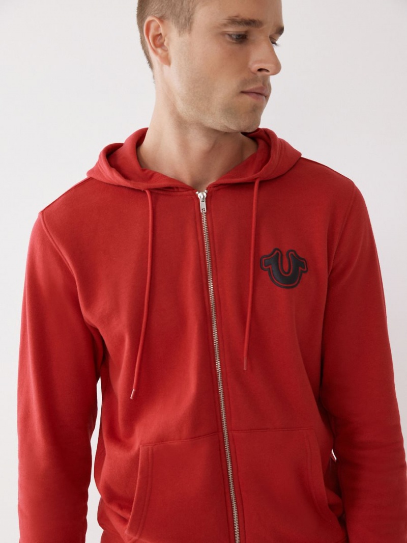 Red True Religion Buddha Logo Zip Hoodie | 5934-KMWTE