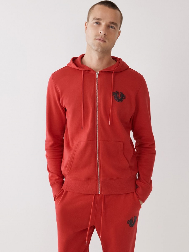 Red True Religion Buddha Logo Zip Hoodie | 5934-KMWTE