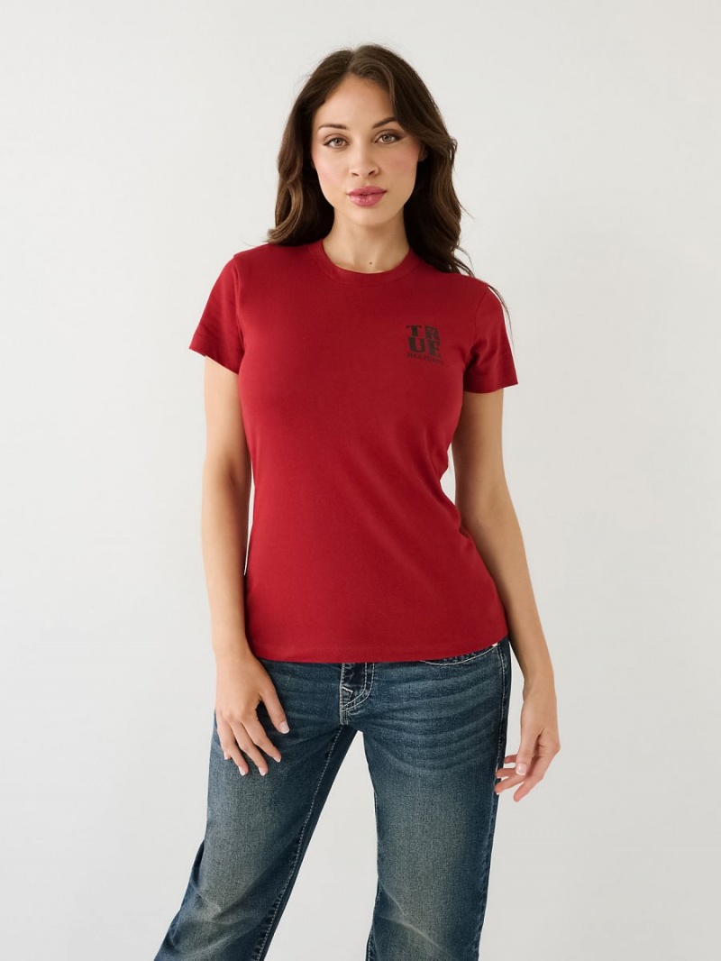 Red True Religion Logo T Shirts | 6452-MBUTZ