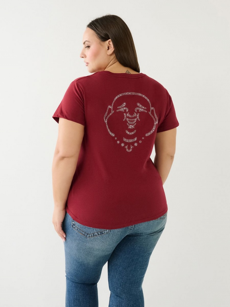 Redwood True Religion Crystal Buddha Logo V Neck T Shirts | 9168-KRCUW