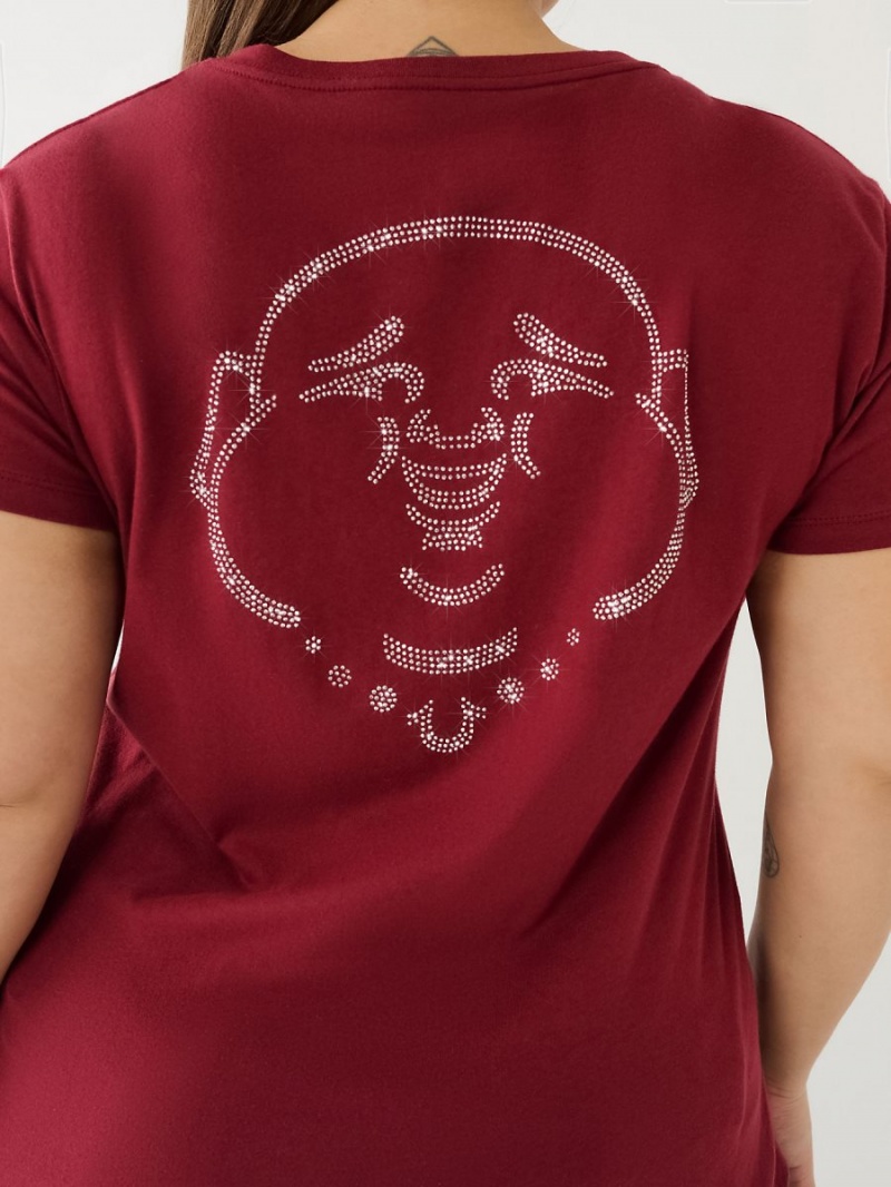 Redwood True Religion Crystal Buddha Logo V Neck T Shirts | 9168-KRCUW