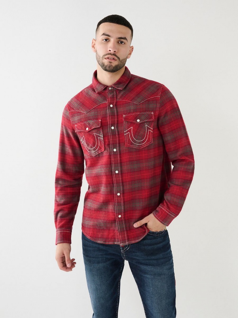 Redwood True Religion Plaid Big T Western Shirts | 6581-OWFED