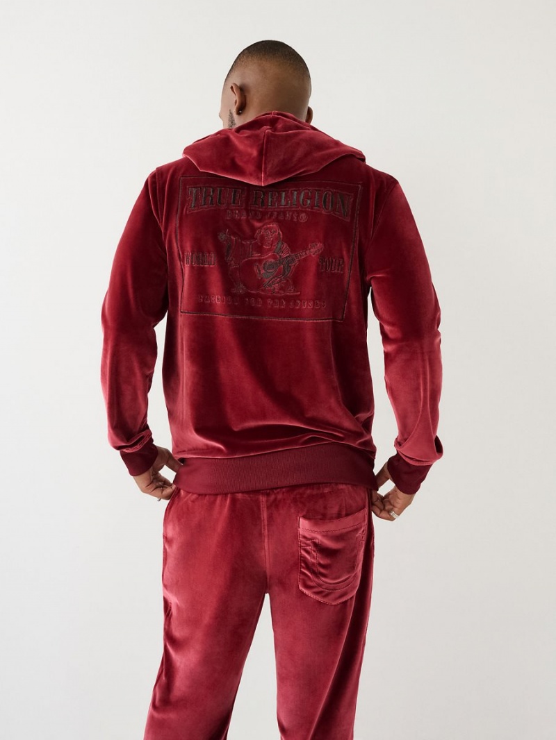 Redwood True Religion Velour Big T Zip Hoodie | 9605-ZYBEF