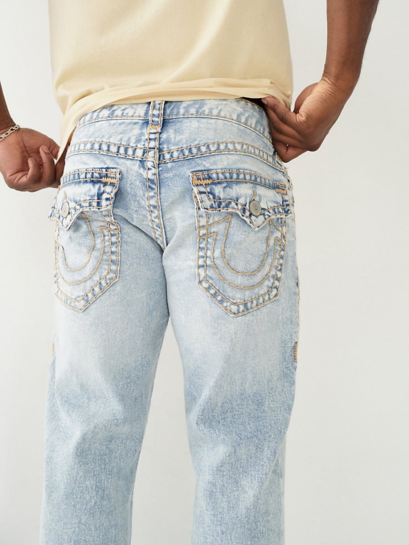 Retro Faded Light Wash True Religion Ricky Super T Stitch Straight Jeans | 4732-HZVFB