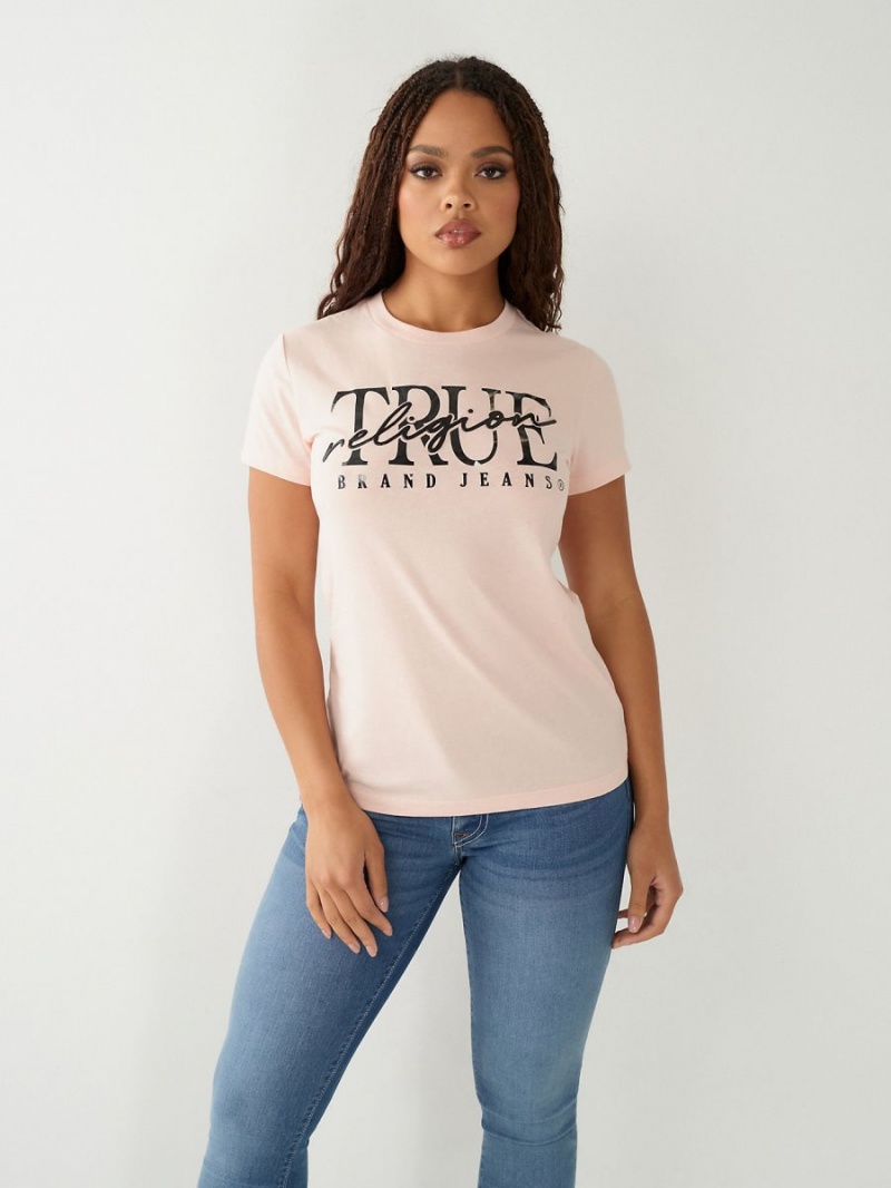 Rose True Religion Logo T Shirts | 4867-JXDNU