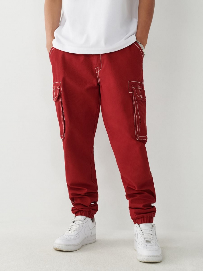 Ruby Red True Religion Big T Cargo Jogger Pants | 0134-RBFJT