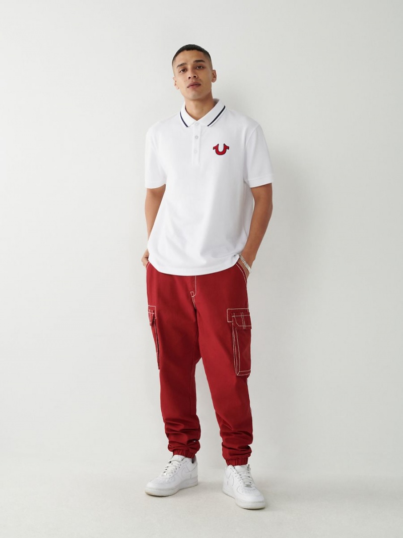 Ruby Red True Religion Big T Cargo Jogger Pants | 0134-RBFJT