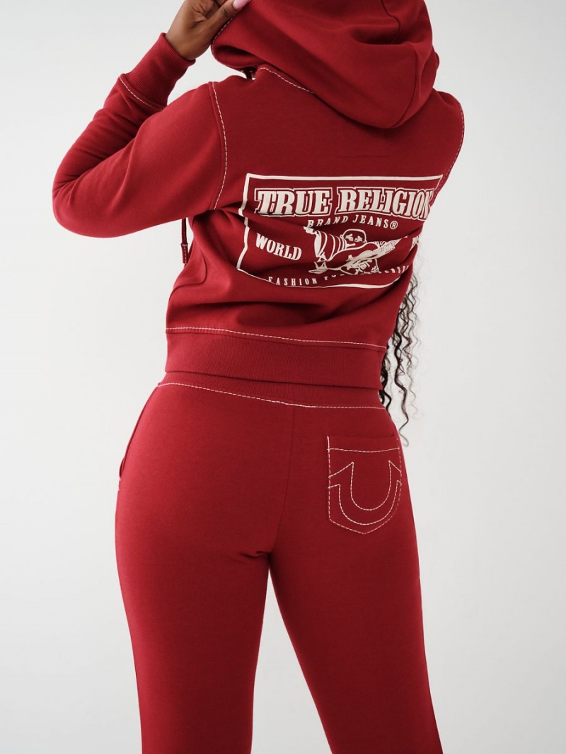 Ruby Red True Religion Big T Stitch Logo Zip Hoodie | 5438-KCPRE