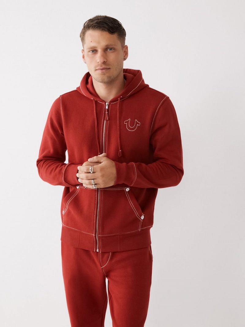 Ruby Red True Religion Big T Zip Hoodie | 8012-EMDXU