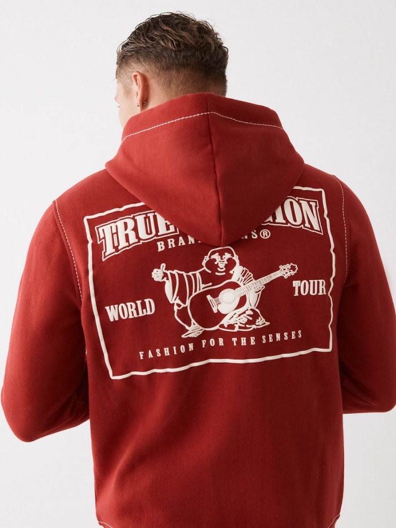 Ruby Red True Religion Big T Zip Hoodie | 8012-EMDXU