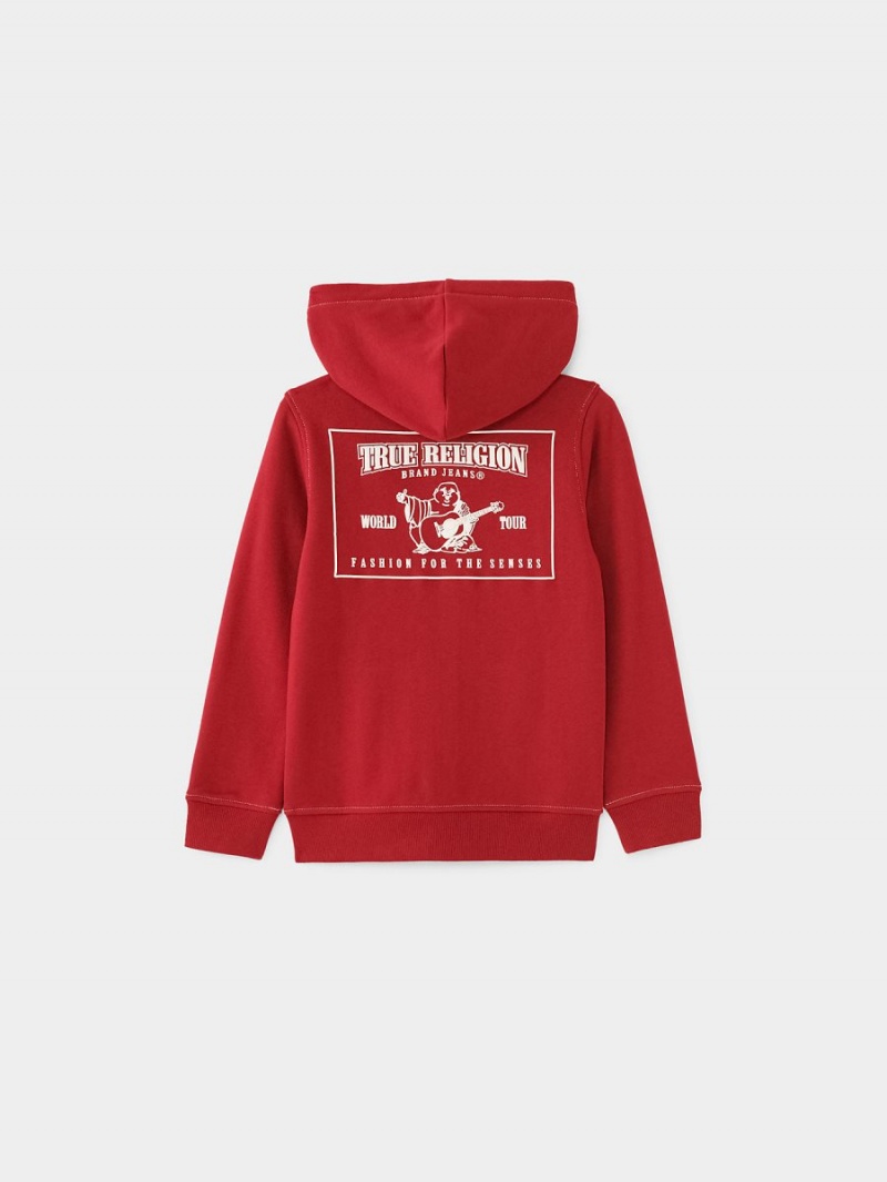 Ruby Red True Religion Boys Stitch Logo Zip Hoodie | 3241-BOYDT