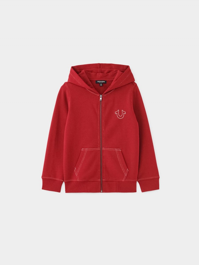 Ruby Red True Religion Boys Stitch Logo Zip Hoodie | 3241-BOYDT