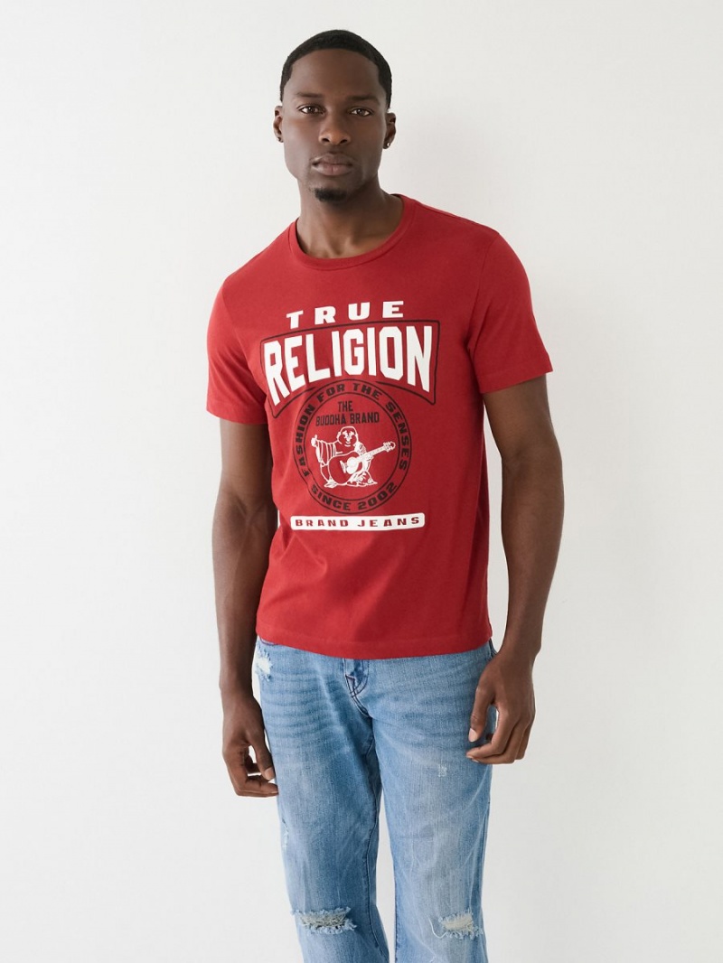 Ruby Red True Religion Buddha Logo Crew Neck T Shirts | 6170-JEWMZ