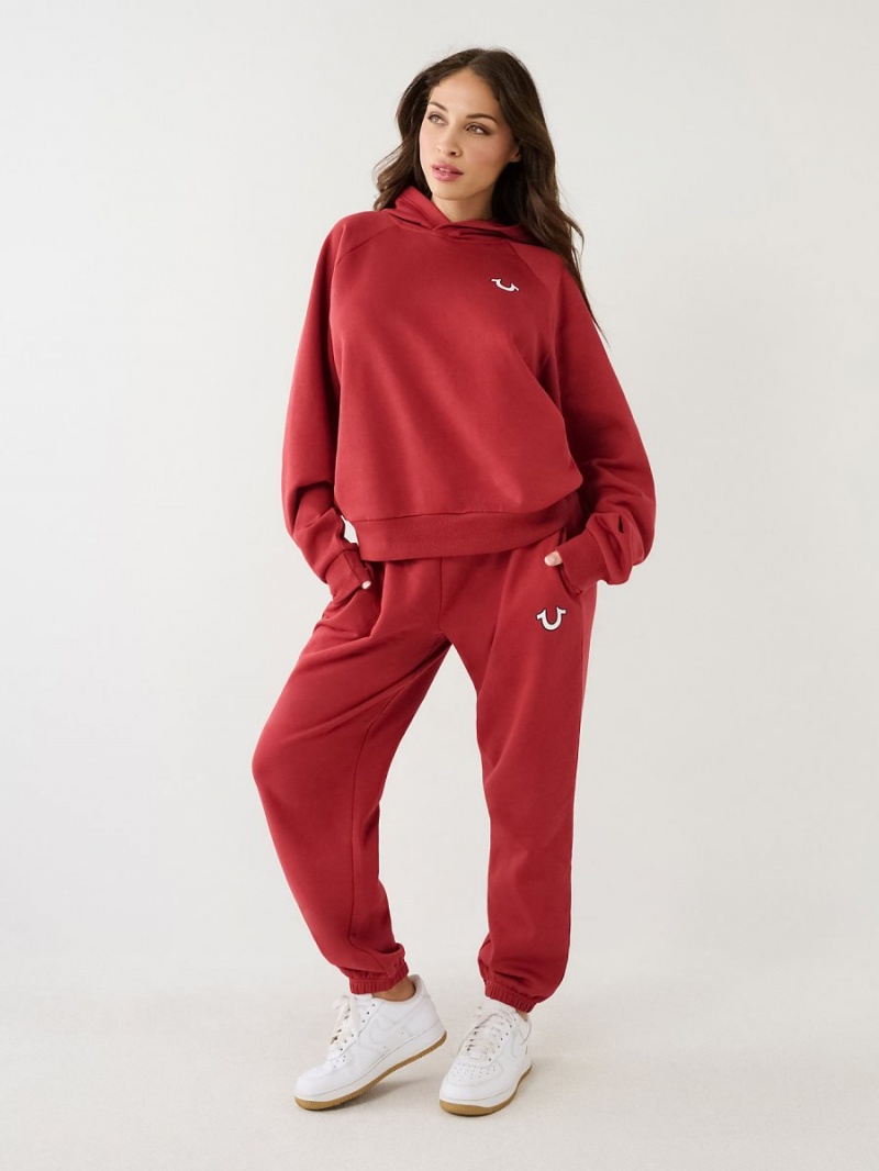 Ruby Red True Religion Buddha Relaxed Hoodie | 5976-RMJUX