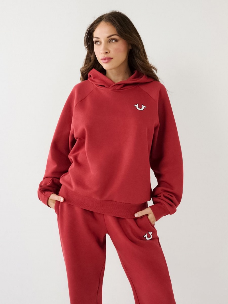 Ruby Red True Religion Buddha Relaxed Hoodie | 3481-JMHQU