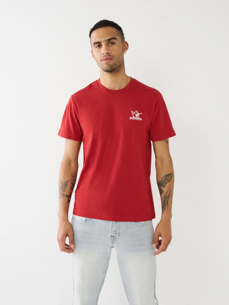 Ruby Red True Religion Buddha Sunrise Logo T Shirts | 1286-OPREV