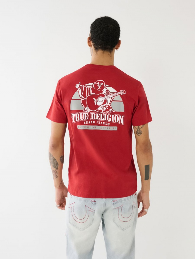 Ruby Red True Religion Buddha Sunrise Logo T Shirts | 1286-OPREV