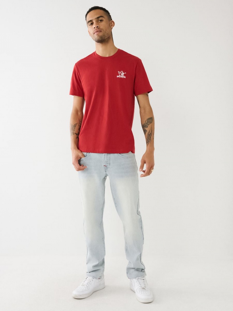 Ruby Red True Religion Buddha Sunrise Logo T Shirts | 1286-OPREV