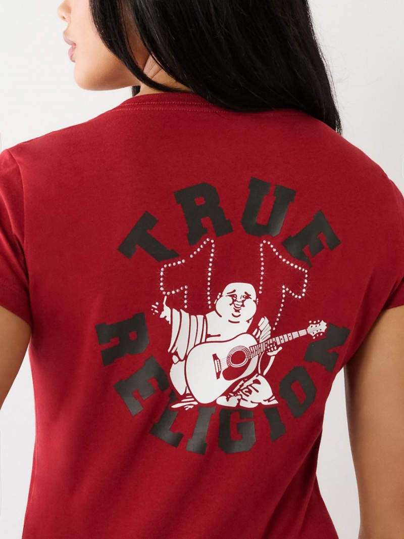 Ruby Red True Religion Crystal Buddha V T Shirts | 4758-YFBZJ