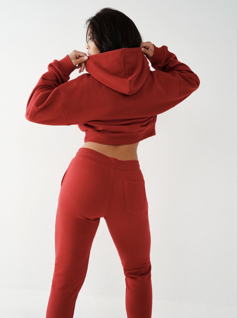 Ruby Red True Religion Crystal Crop Hoodie | 9846-AEZSO