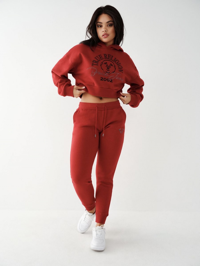 Ruby Red True Religion Crystal Crop Hoodie | 9846-AEZSO