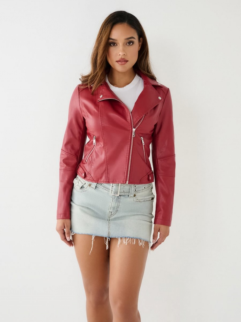 Ruby Red True Religion Faux Leather Moto Jacket | 6148-FMXGW