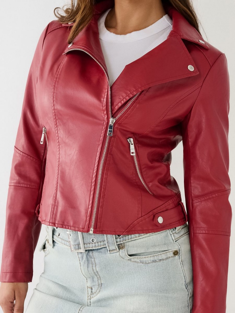 Ruby Red True Religion Faux Leather Moto Jacket | 6148-FMXGW