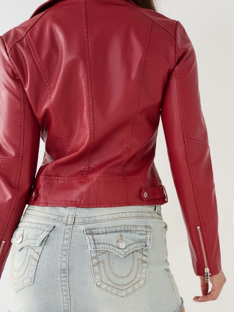 Ruby Red True Religion Faux Leather Moto Jacket | 6148-FMXGW