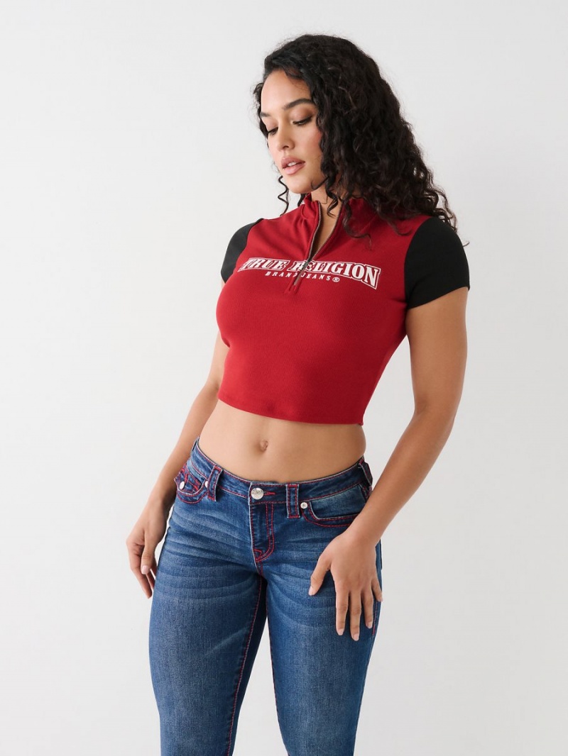 Ruby Red True Religion Half Zip Crop Top | 2819-JYCUH