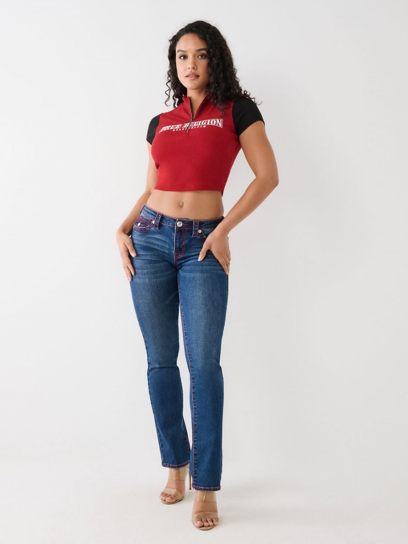 Ruby Red True Religion Half Zip Crop Top | 2819-JYCUH